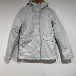 The North Face Woman’s Coat with Hood. Light  gray . Size Medium .